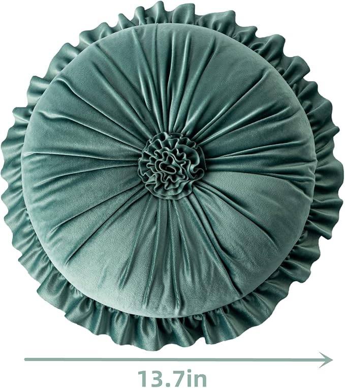 S SSOY Velvet Round Pillow - Ruffle Home Decoration Cushion for Sofa, Chair, Bed, Window, Floor, 13.7in