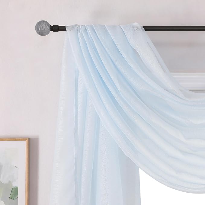 DONREN Baby Blue 144 Inch Length Sheer Window Scarf - Perfect As Valance Scarves As Well As Bed Canopy Or Wedding Decoration. (W 52 x L 144 One Panel)