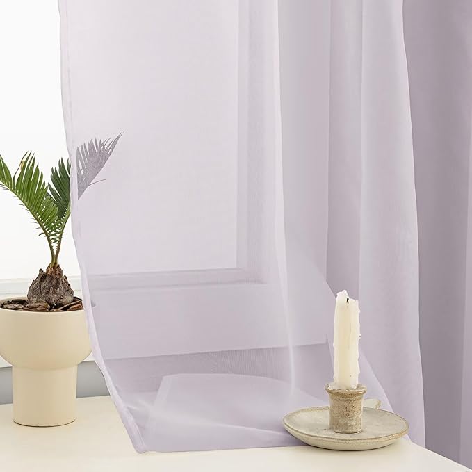 Sheer Curtains 63 Inches Long 2 Panels, Rod Pocket Short Curtain for Kitchen, Bedroom, Cafe Window(Light Grey 38" W x 63" L)