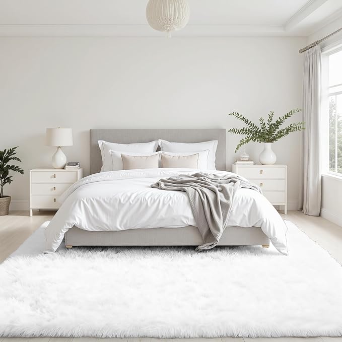 5x8 Area Rugs for Living Room: Soft Fluffy Shag White Rugs for Bedroom, Non Slip Large Fuzzy Plush Rug Indoor Floor Carpet for Nursery Kids Boys Girls Room, Dorms, Playroom, Modern Home Decor