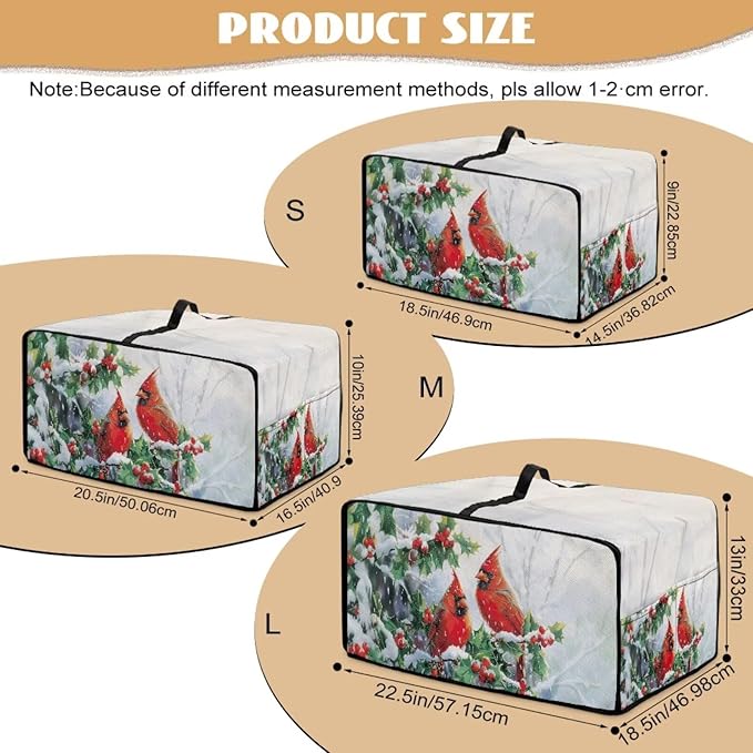 Christmas Microwave Oven Cover Air Fryer Toaster Oven Dust Cover with Accessory Pockets, Stain-resistant Small Electric Appliance Protector for Kitchen, L, Red Cardinal Bird Holly White