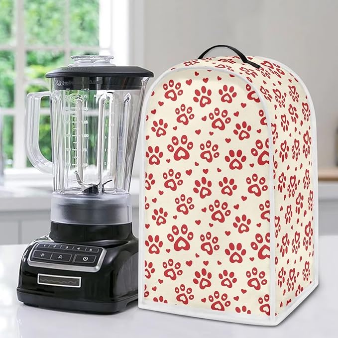 Talayituse Red Dog Paw Heart Print Blender Dust Cover, Fingerprint Protection Cover for Stand Mixer or Coffee Machine, Kitchen Appliance Covers for Stain Dust Resistant Supplies Valentine's Day Decor