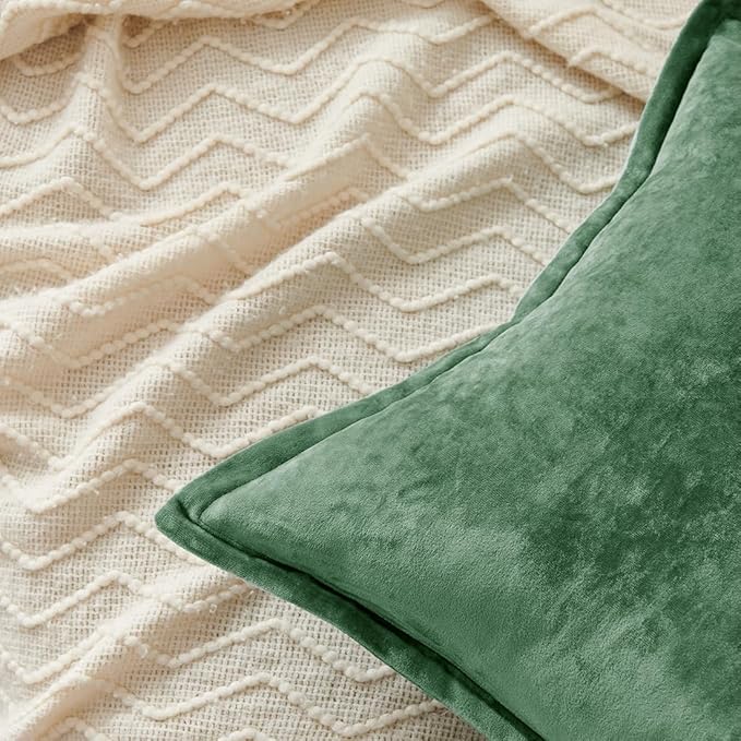 Luxurious Velvet Euro Shams Decorative Throw Pillow Covers 26x26 Set of 2 Solid Square Euro Pillow Shams for Sofa Couch Bedroom, Green