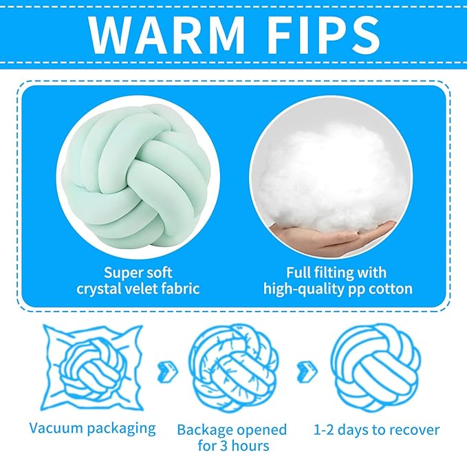 Knot Ball Pillows, Round Throw Pillow Cushion Home Decoration Soft Plush Pillow, Throw Knotted Ball Pillow Handmade Children Room Decoration Round Plush Toy Pillow (Light Green,8.5"/22cm)