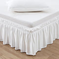 MEILA Wrap Around Bed Skirt Three Fabric Sides Elastic Dust Ruffled 24 Inch Tailored Drop,Easy to Install Fade Resistant-Natural White, Twin/Full