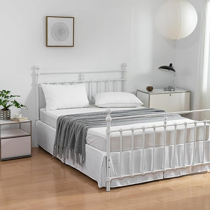 Twin Bed Skirt - Twin Size Bed Skirt 18 Inch Drop with Split Corners, Pleated Waffle Weave Bed Skirt, Tailored Dust Easy Fit, Machine Washable (White, Twin - 18" Drop)