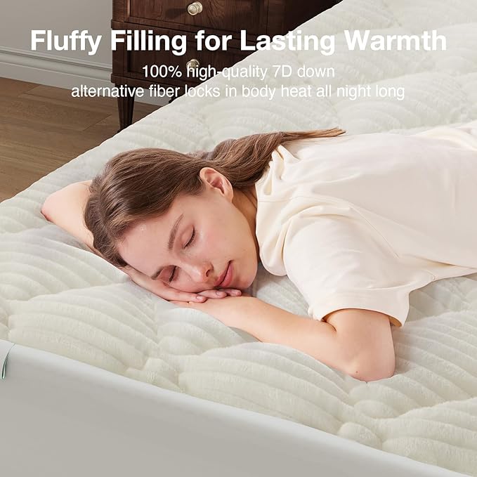 Novilla King Mattress Topper - Cloud-Like Softness Mattress Pad with Plush Flannel, Electric Blanket Alternative for Cold Sleepers, Deep Pocket 8-21 Inch, Machine Washable