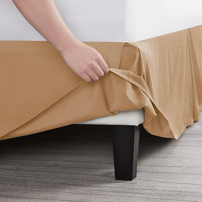 Nestl Light Brown Bed Skirt Cal King Size - Cal King Bed Skirt 14 Inch Drop - Brushed Microfiber Bed Skirts - Hotel Quality Pleated Bed Skirt - Shrinkage & Fade Resistant