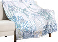 Nautical Turtle Throw Blanket, Coastal Sea Ocean Theme Coral Starfish Seashell Jellyfish Undersea Life Fleece Blanket for Summer Home Bed Sofa Couch Chair, 60"x80"
