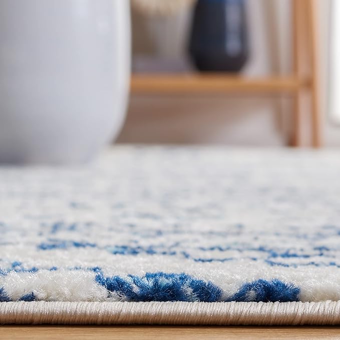 SAFAVIEH Tulum Collection Runner Rug - 2' x 15', Ivory & Navy, Moroccan Boho Tribal Design, Non-Shedding & Easy to Clean, Ideal for Living Room, Hallway, Foyer, Bedroom (TUL272D)
