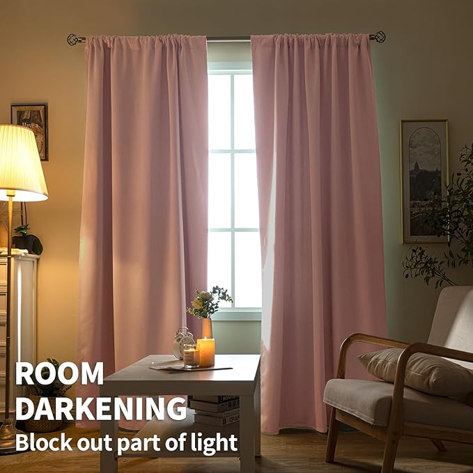 BGment Baby Pink Room Darkening Curtains for Kids Room 72 Inch Legnth - Rod Pocket Thermal Insulated Window Curtain for Girl Bedroom, 42 x 72 Inch, 2 Panels