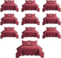 IR Imperial Rooms 10 Pack Twin Quilt Bedding Set (68" x 86") - Bulk Wholesale for Hotels, Guest Bedroom & Airbnbs - Lightweight Microfiber Reversible Floral Embossed Quilts Bedspreads (Burgundy)