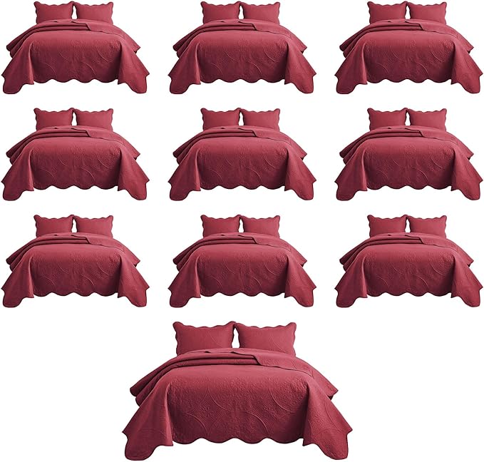 IR Imperial Rooms 10 Pack Twin Quilt Bedding Set (68" x 86") - Bulk Wholesale for Hotels, Guest Bedroom & Airbnbs - Lightweight Microfiber Reversible Floral Embossed Quilts Bedspreads (Burgundy)