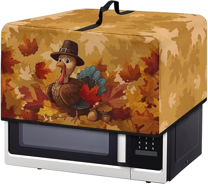 Microwave Oven Dust Cover, Thanksgiving Turkey Waterproof Polyester Dust Cover for Microwave Oven for Most Standard Microwaves Easy to Clean