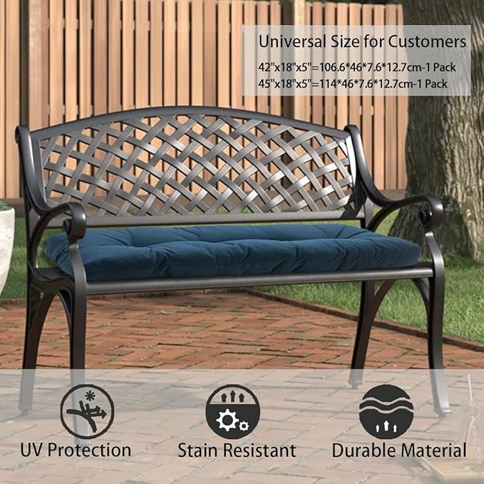 FUNHOME Outdoor Bench Cushion 42 x18 inch with Non-Slip Grips,Water Resistant Porch Swing Cushion,Bench Pillow Pads,Tufted Cushions for Patio Garden Furniture,42" Seat Cushions(Denim Blue)