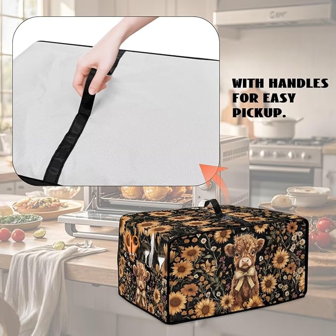 Cute Highland Cattle Print Toaster Oven Cover Heavy Duty Microwave Oven Dust Cover Sunflower Daisy Print Dust-Proof Universal Kitchen Machine Covers Suitable for Most Microwave Ovens, L