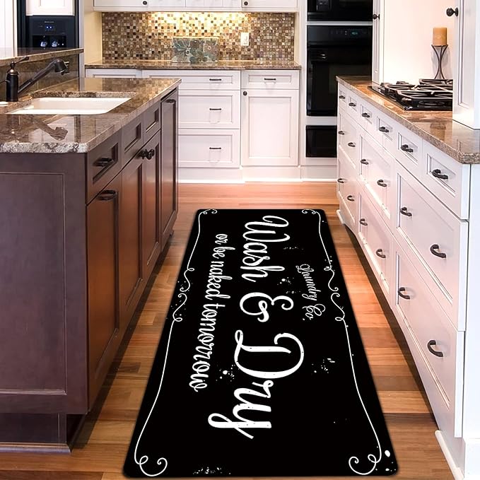 Laundry Room Rug Non Slip Floor mats Farmhouse Large Laundry Rugs for Laundry Runner Room Mat Washer and Dryer Carpet Laundry Room Decor 20x47inch(Black)