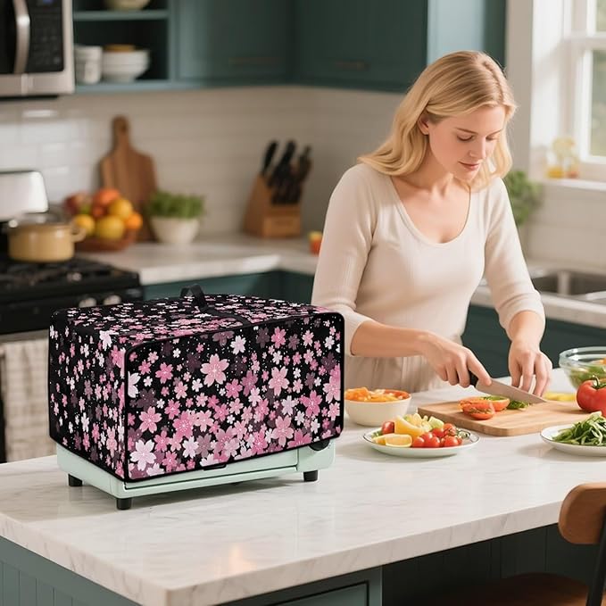 Waterproof Toaster Oven Cover Cherry Blossom Print Dust-Proof Microwave Oven Grill Cover Protector with Top Handle Easy to Clean Decor Accessories for Kitchen, M