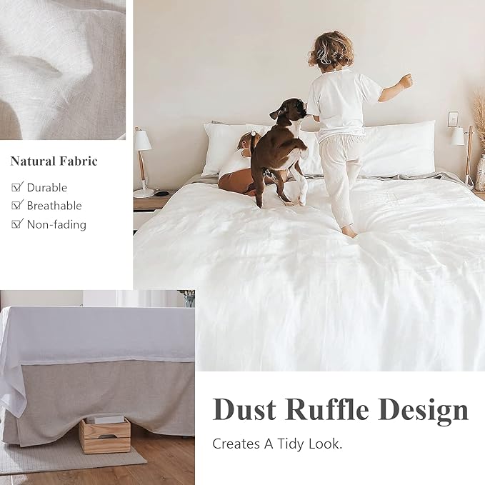 Simple&Opulence Belgian Linen Bed Skirt with Classic 14 inch Tailored Drop Dust Ruffle, Easy Fit Breathable Premium Natural Flax- Basic Linen, Twin