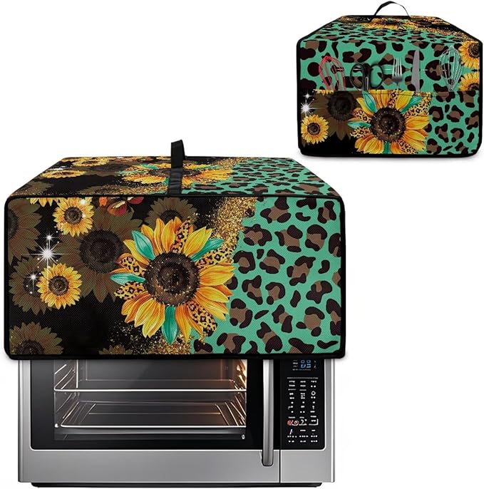 Toaster Oven Protective Cover with Side Pockets, Dustproof Smart Microwave Oven Protector for Kitchen Countertop, L, 18.5 x 22.5 x 13 Inches, Sunflower Leopard Print