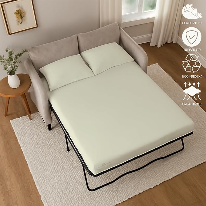 Sleeper Sofa 4 Piece Bed Sheet Set Premium Quality 100% Cotton 500 Thread Count, Smooth & Super Soft Sateen Weave, Extra Soft Bed Sheets, Wrinkle Free, 4 Inch Deep Pocket (Full, Ivory)