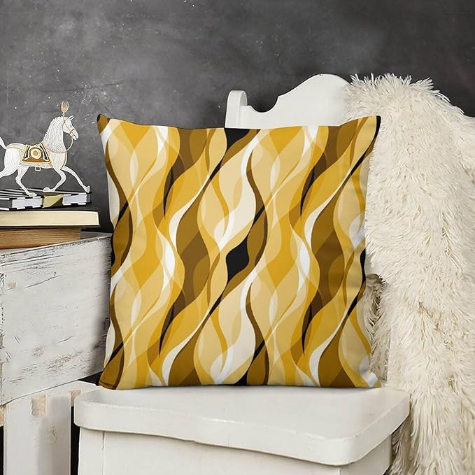 Yellow Throw Pillow Covers Abstract Ombre Yellow and Grey Striped Decorations for Bedroom Living Room Farmhouse Sofa Pillows Bed Couch 18x18 Inch