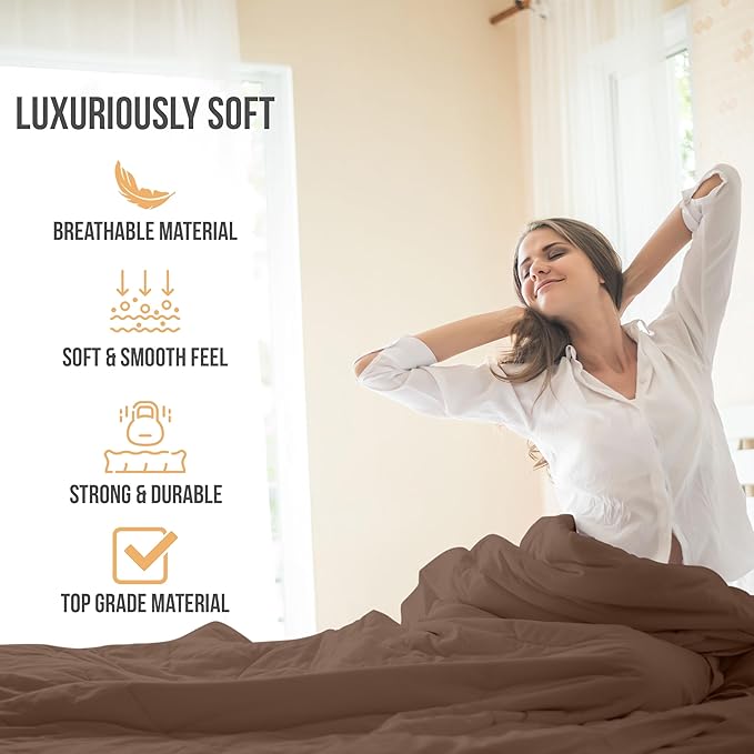 King Size Sheets Set Cooling - Luxury Hotel Sheets - Soft Bed Sheet with Elastic Corner Straps - Deep Pockets Microfiber Bedsheet - Bedding Sheet & Pillowcases - 4 Piece (King, Brown)