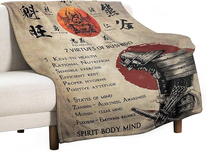 Samurai Warrior Throw Blanket - Japanese Gifts for Boys Men Kids Adults - Soft Warm Cozy Fleece for Couch Sofa Bed 40"x50"