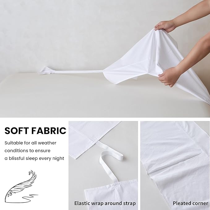 BISELINA French Linen Wrap Around Bed Skirt with Pleated Corner 18-Inch Tailored Drop Natural Flax Cotton Blend Basic Soft Cozy (18" King, White)