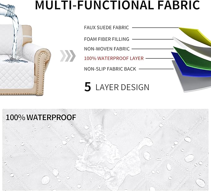 Easy-Going Sofa Slipcover Waterproof Sofa Cover Couch Cover for 4 Cushion Couch with Elastic Straps Washable Non-Slip Furniture Protector Cover for Pets, Dogs, Cat (XX-Large, White)