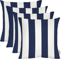 RSH DECOR: Square Throw Pillows Set of 4 | 17” x 17” | All-Weather Spun Fabric | Water and Fade-Resistant | Outdoor Accent Pillows for Patio Furniture | Navy Blue & White Stripe - Made in USA
