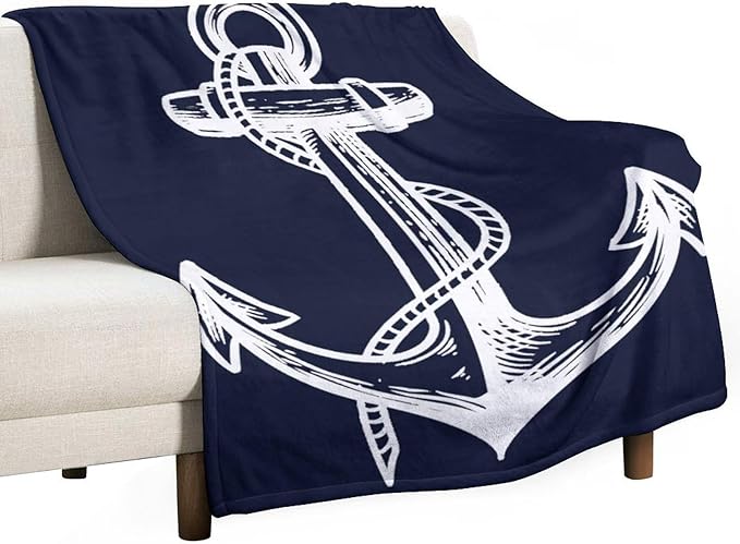 Anchor Blanket Retro Abstract Nautical Navy Blue White Soft Cozy Lightweight Throw Blanket for Kids Girls Boys Women Men Bedroom Living Room Dorm Chair Sofa Travel 50x60in