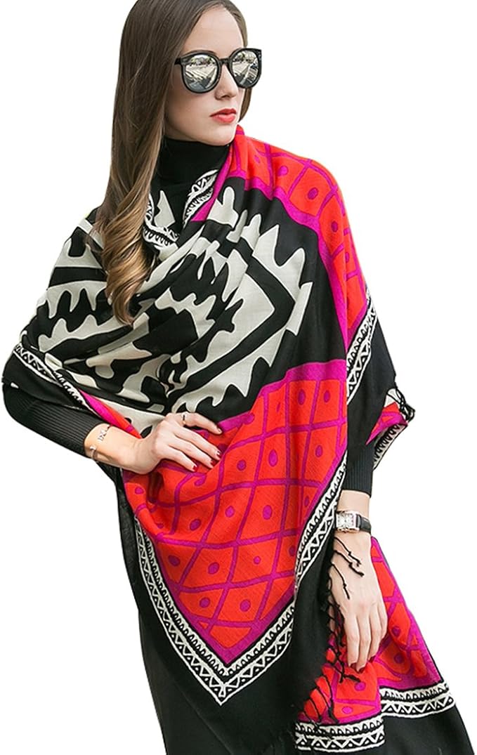 DANA XU 100% Merino Wool Extra Large Pashmina Blanket Travel Scarf Cashmere Wrap for Women Fall Winter Oversize Shawl Floral