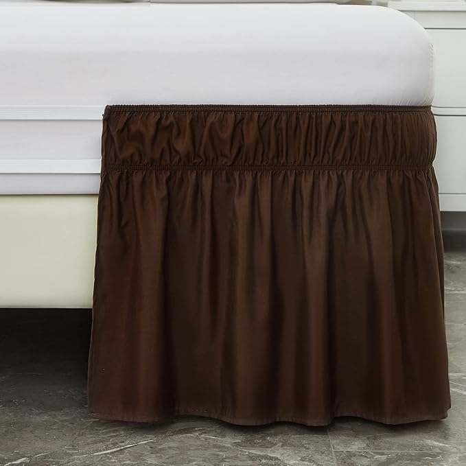 MEILA Wrap Around Bed Skirt Three Fabric Sides Elastic Dust Ruffled 18 Inch Tailored Drop,Easy to Install Fade Resistant-Brown, Queen/King