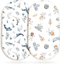 GRSSDER Stretchy Ultra Soft Fitted Bassinet Sheet Set 2 Pack, Universal Fit for Bassinets Baby Cradle Moses Basket Oval Rectangle Mattress Safe and Snug, Sea Fish & Space Stylish Print
