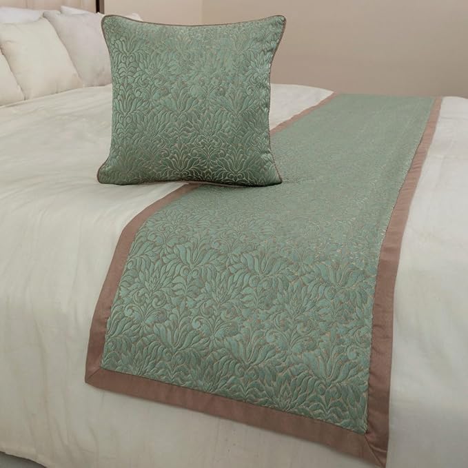 The HomeCentric King/Queen/Twin Blue & Beige Decorative Twin 53"x18" Bed Runner Without Pillow Cover, Damask Bed Scarf on Jacquard Fabric - Arabella