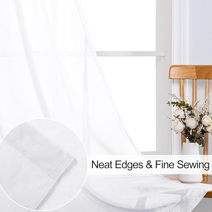 XWZO White Semi Transparent Sheer Curtains for Bedroom, Light Filtering & Breathable Voile Grommet Window Curtains for Living Room, Kids' Room with Tiebacks, Set of 2 Panels, 52 x 90 Inches Long