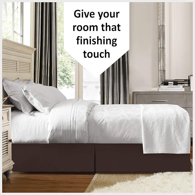 Bed Skirt - 100% Cotton 800 Thread Count Box Pleated Bed Skirt - Luxury Pleated Dust Ruffle, Hotel Quality Modern Bed Skirt, Easy Fit with 12 Inch Tailored Drop, Full XXL, Chocolate