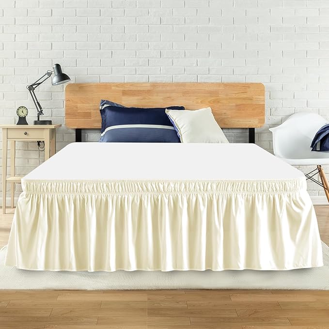 Full Bed Skirt, Elastic Wrap Around Bed Skirt Full Size, Bed Skirts for Adjustable Bed, Easy Fit with 18" Drop Length Tailored Drop Dust Ruffle (Light Yellow)