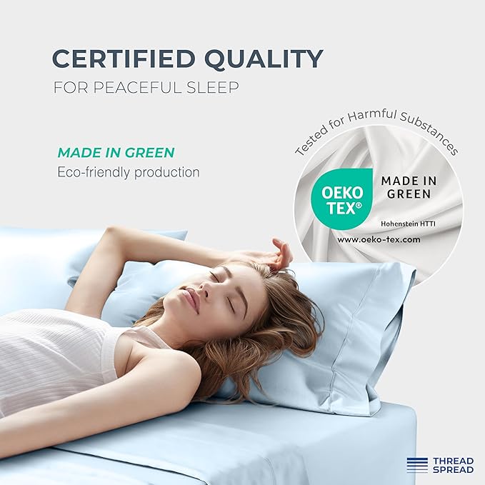 THREAD SPREAD 100% Egyptian Cotton King Size Sheets Set - Luxury 1500 Thread Count Egyptian Cotton Sheets King Size, 17" Deep Pocket, Soft, Cooling Sateen Weave Hotel Quality Bedding Set - Light Blue