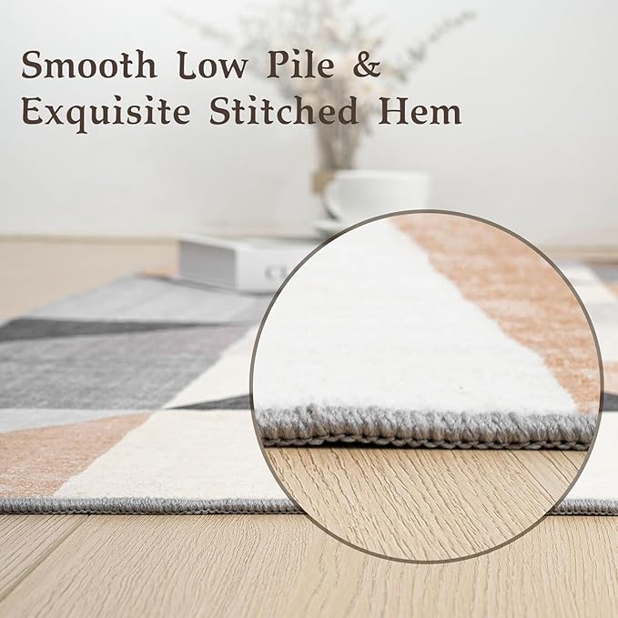HOMFINE Washable Modern Area Rug - Geometric Style 8x10 Rugs for Living Room, Bedroom, Machine Washable Rug Soft Non Slip Non Shedding Area Rug - Grey Brown, 8'x10'