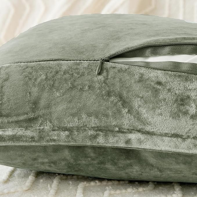 Luxurious Velvet Throw Pillow Covers 20x20 Set of 2 Decorative Pillow Covers Solid Square Cushion Case for Sofa Couch Bedroom Farmhouse, Army Green
