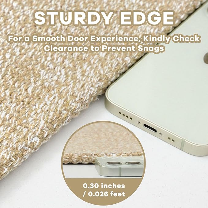 EARTHALL Washable Runner Rug 2x12 Ft Non Slip Runners for Hallways Long Cotton Rubber Backed Kitchen Runner Braided Indoor Floor Carpet Runners for Entryway, Hall, Kitchen, Golden Beige/White