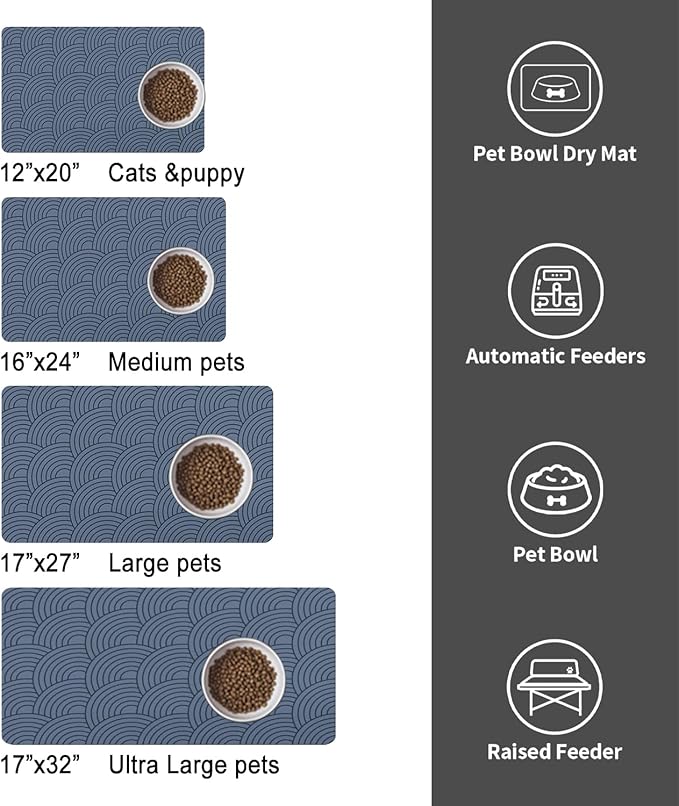 Dog Food Mat for Floors, Absorbent and Quick-Drying Pet Cat Food Mat,Anti-Fouling and Easy-to-Clean Pet Feeding Mat,Dog Bowl Mats for Messy Drinking Water Bowls.12x20inch Boho Style