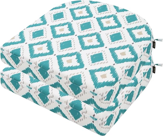 idee-home Outdoor Chair Cushions Set of 2, Thick 17" x 17" x 3" Outdoor Seat Cushions Patio Furniture Waterproof with Ties, Dining Pads