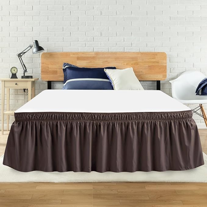 Full Bed Skirt, Elastic Wrap Around Bed Skirt Full Size, Bed Skirts for Adjustable Bed, Easy Fit with 18" Drop Length Tailored Drop Dust Ruffle (Brwon)