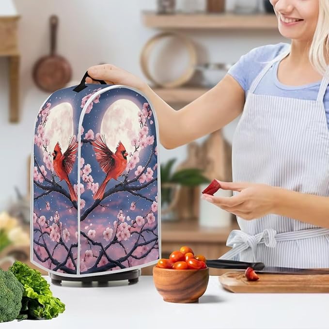 Talayituse Cardinal Cherry Blossom Moon Print Blender Dust Cover, Fingerprint Protection Cover for Stand Mixer or Coffee Machine, Home Kitchen Appliance Covers for Stain Dust Resistant Supplies