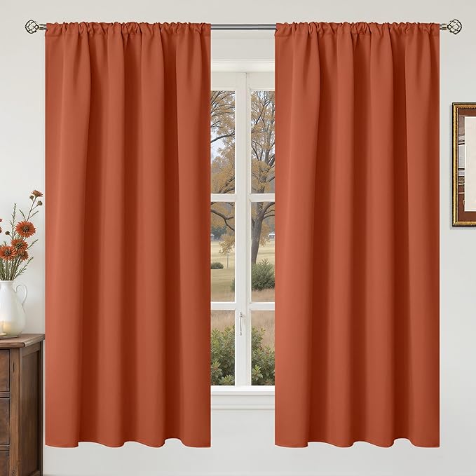 BGment Terracotta Blackout Curtains for Living Room Window - Thermal Insulated Drapes with Rod Pokcet Privacy Room Darkening for Bedroom, 42 x 63 Inch, 2 Panels