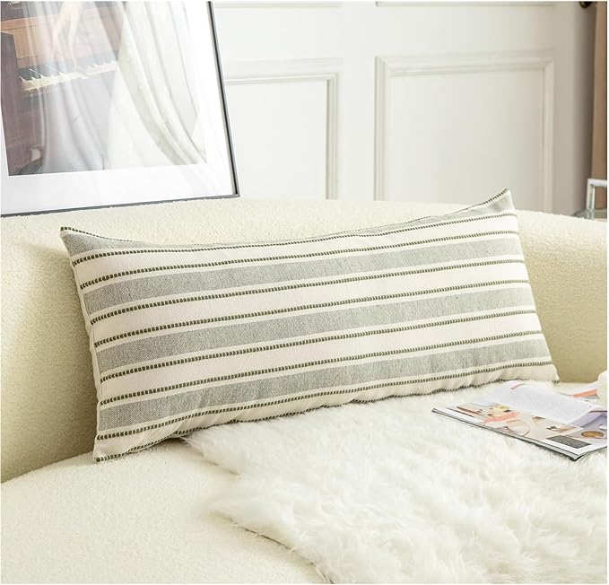 Decorative Boho Lumbar Pillow Covers, Modern Farmhouse Couch Pillowcase, 14 x 36 Long Accent Body Throw Pillow Covers, Sofa Bed Living Room Decor Cushion Case, Olive Green, Pack of 1