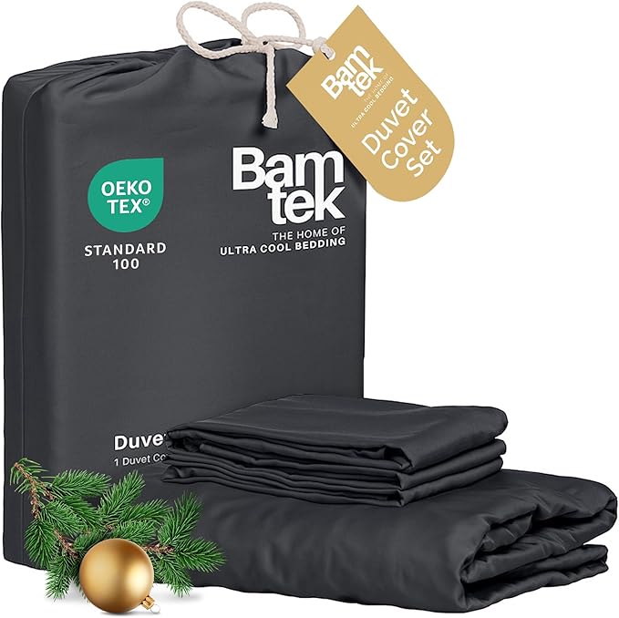 Duvet Cover Set - 100% Viscose Derived from Bamboo Duvet Cover Queen Size, 3 PC Luxury Cooling Duvet Cover for Hot Sleepers, Buttery Soft Comforter Cover & 2 PC Queen Pillowcases, Charcoal